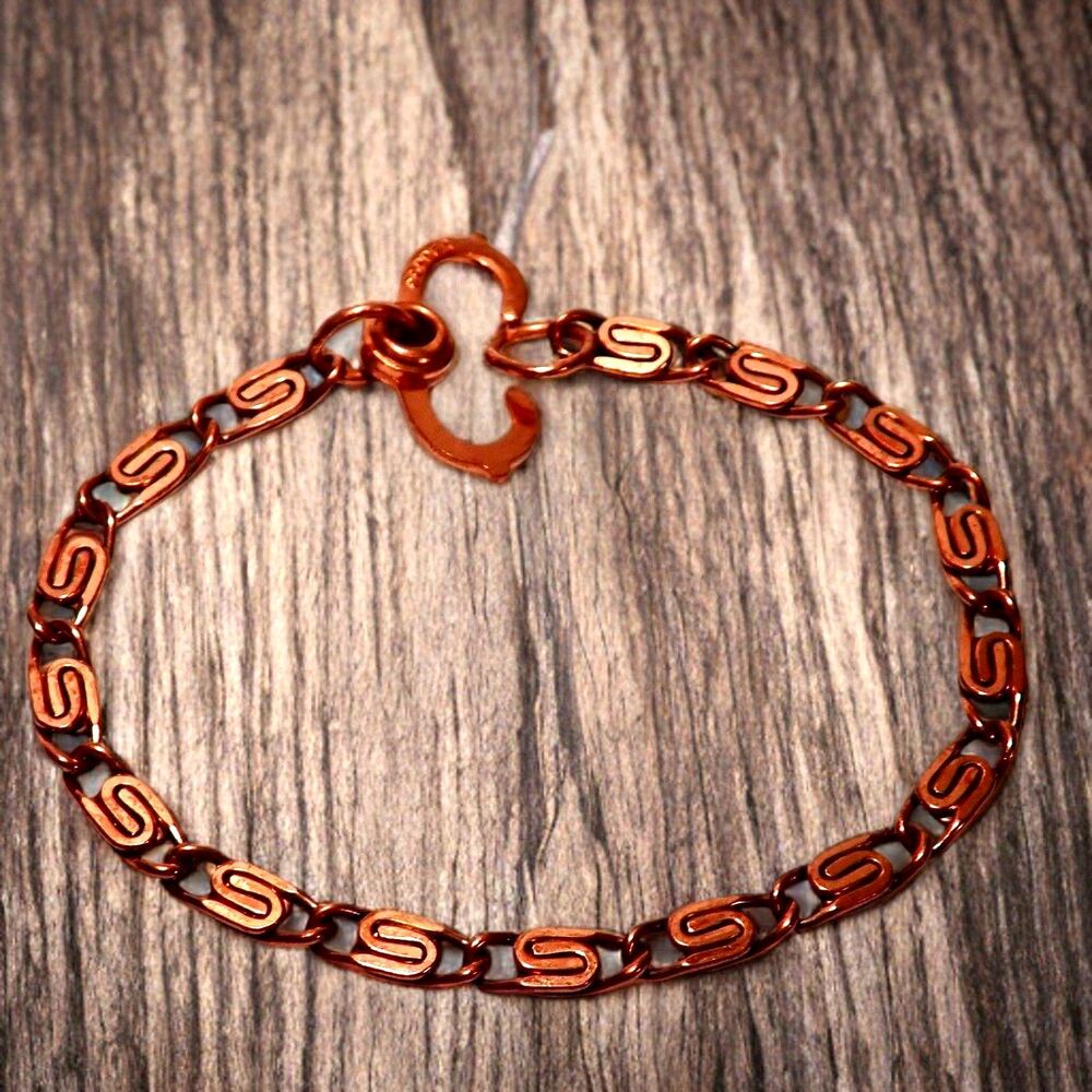 Celtic Solid Copper Scroll Chain Link Unisex Bracelet Signed 10 grams 8"